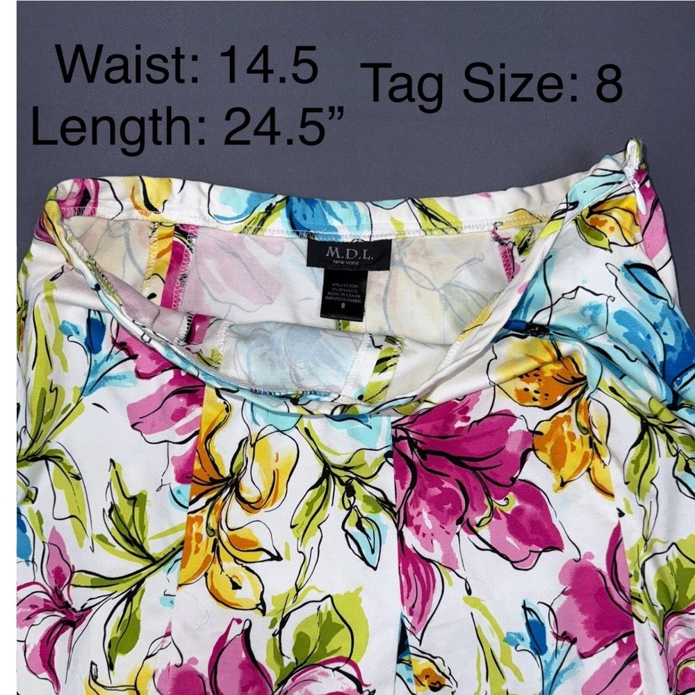MDL Floral Print Skirt Size 8 Colorful Flowers Black Trim Spring Summer - Picture 3 of 3